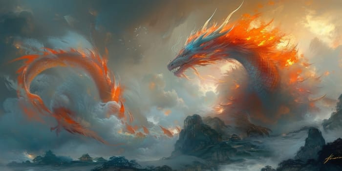 Chinese New Year dragon watercolor background