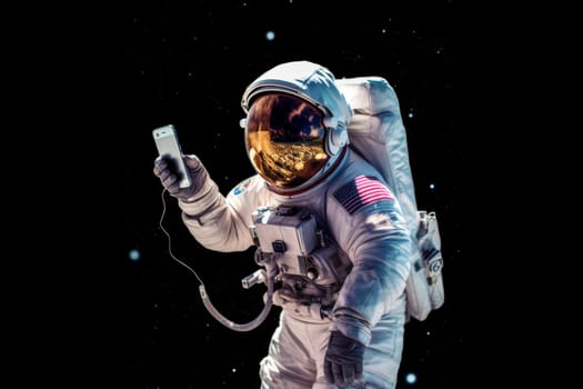 Astronaut with a smartphone taking a selfie in space
