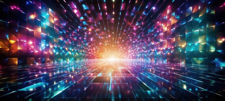 Futuristic disco wall with vibrant light tunnel