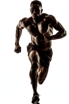 front view of athlete running isolated on white background.