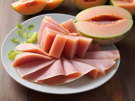 Summer Symphony: Enjoying the Refreshing Combination of Ham and Juicy Melon.