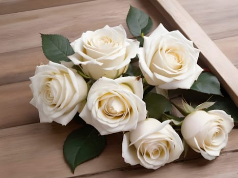 Wooden Serenity. Framed White Roses Creating a Timeless Display.