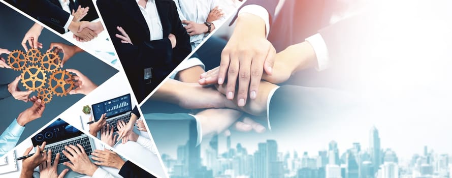 Teamwork and human resources HR management technology concept in corporate business with people group networking to support partnership, trust, teamwork and unity of coworkers in office vexel