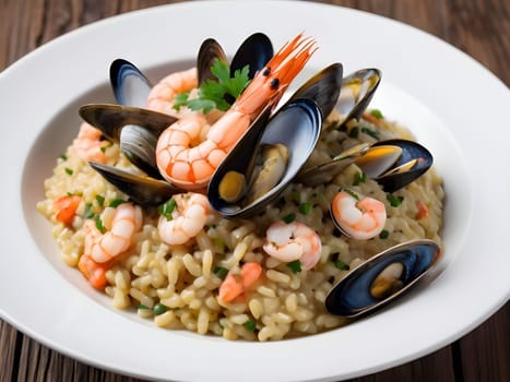 Maritime Elegance. Savoring the Bounty of Seafood in Risotto Harmony.