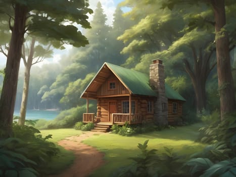 A Charming Cabin Amidst Verdant Woodlands.