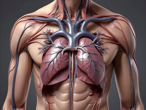 Detailed Illustration of the Human Body, Emphasizing the Transparent Heart.