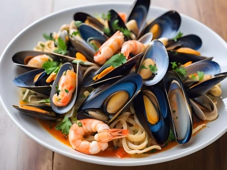 Sea-to-Table Elegance: Enjoying Pasta Infused with Mixed Seafood.