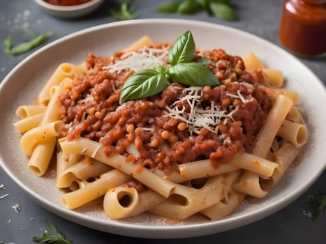 Aromatic Infusion: The Scents of Fresh Herbs Elevate Pasta Bolognese.