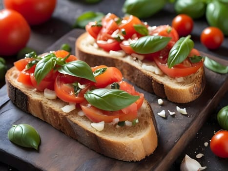 Italian Elegance: Toasted Perfection with Fresh Tomato, Garlic, and Basil.