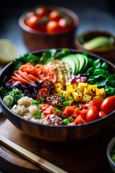 Colorful assorted vegetables in a bowl, fresh and healthy meal.