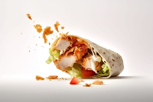 Delicious chicken wrap with fresh vegetables and crispy crumbs