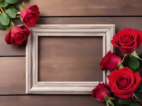 Rustic Romance. Framed Red Roses on Wood.