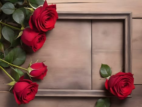 Elegant Blooms. Red Roses on a Wooden Canvas.