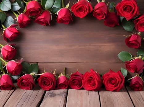 Timbered Beauty. Red Roses Gracing a Wooden Background.