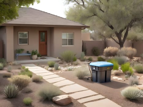 Ecologists implementing water conservation measures at home, such as rainwater harvesting, low-flow fixtures, and xeriscapin.