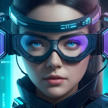 Woman with cyber technology eye panel concept.