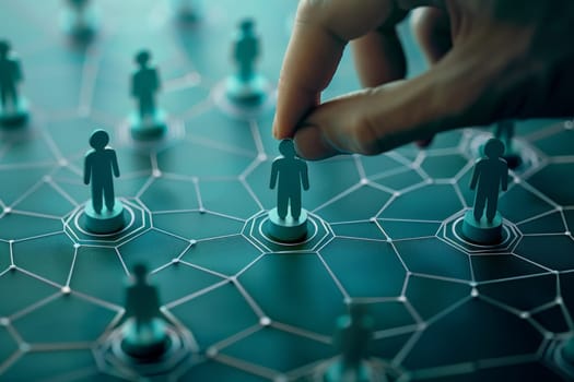 futuristic network background, hand touching the social network connection on digital display.