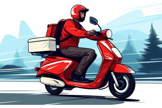 Vibrant motorbike delivery flat illustration. Generative AI.