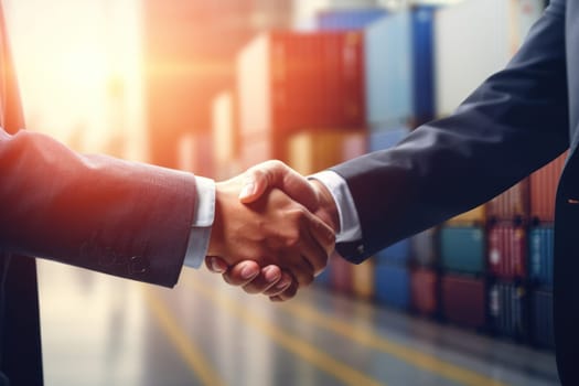 businessman handshake of business deal with logistic. Generative AI..