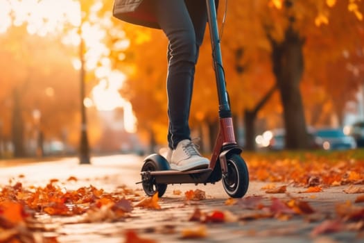 Man Riding Electric Scooter Outdoors. Generative AI.