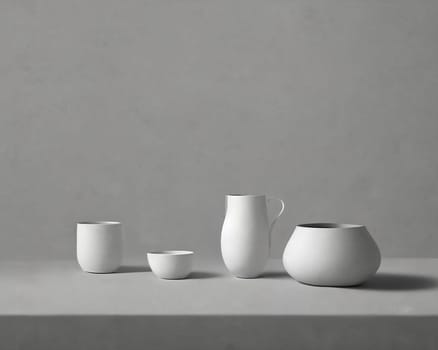 Composition of simple objects against plain grey background. Ai Generative