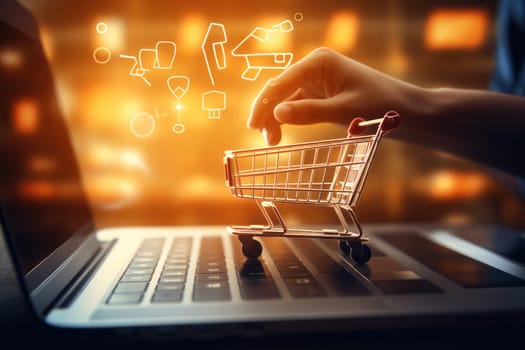 Digital online marketing commerce sale . shopping cart on laptop . Generative AI.