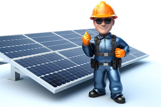 workers installing photovoltaic solar panels, generative AI.