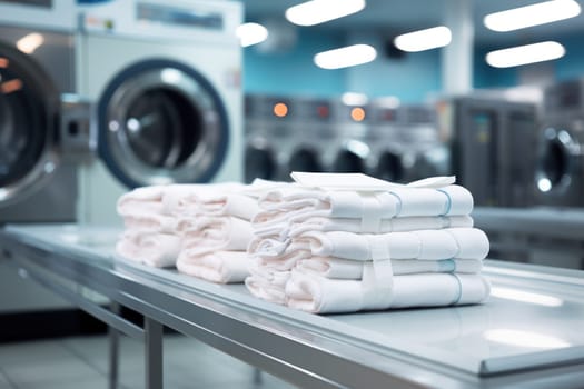 Row of washing machine of laundry business in the public store. Generative AI.