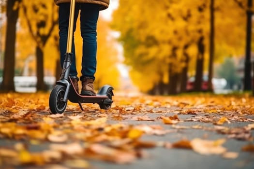 Man Riding Electric Scooter Outdoors. Generative AI.