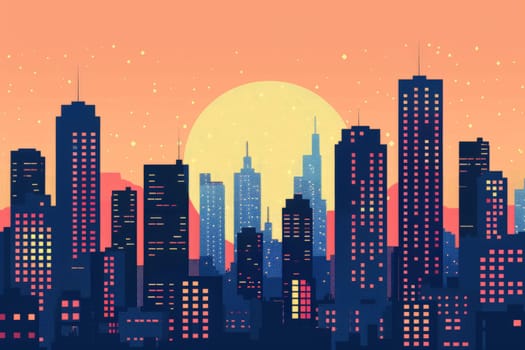 City skyline abstract illustration wallpaper background, telecommunication data in a city background.