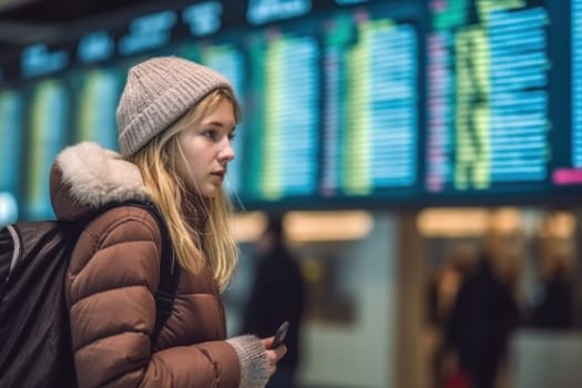 Traveler Checking Flight Schedules for Departure Time, Generative AI..