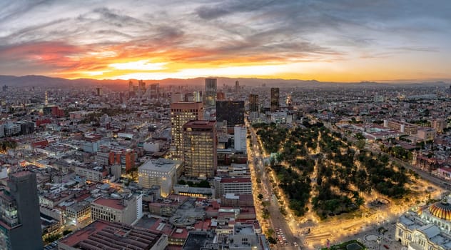 Mexico city aerial view panorama at night