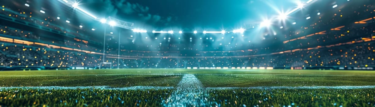 soccer or football stadium with green grass. advertising banner concept. Generative AI.