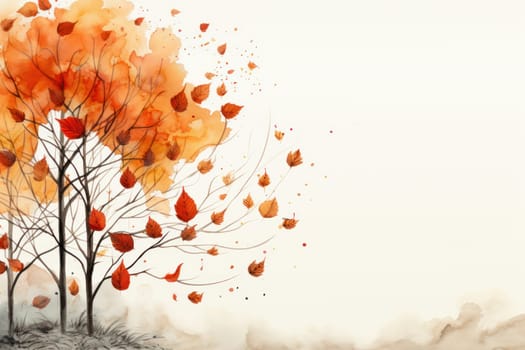 Illustration watercolor art autumn background with maple leaves, Generative AI.