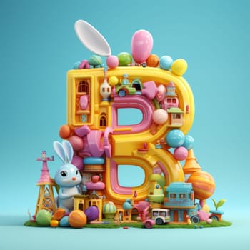 Themed alphabet for children, easter spring theme. Letter B with easter decorations. ai generated