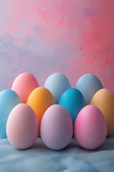 Happy easter. Easter pastel colored eggs and flowers. ai generated