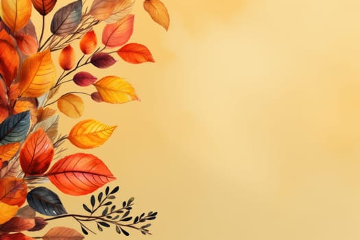 Illustration watercolor art autumn background with maple leaves, Generative AI.