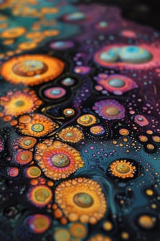 A close up of a painting with many different colors and designs