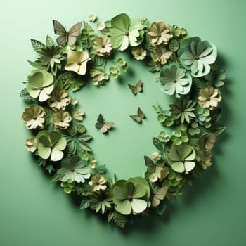 Heart-shaped creation made from green foliage and delicate butterflies.