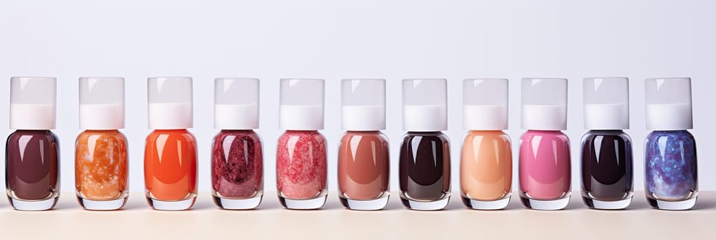 Brightly colored nail polishes in different cans, Nail care, manicure, Generate Ai