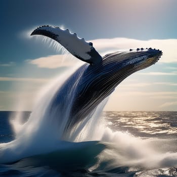 AI-Generative Humpback Whale Soaring Over the Sea