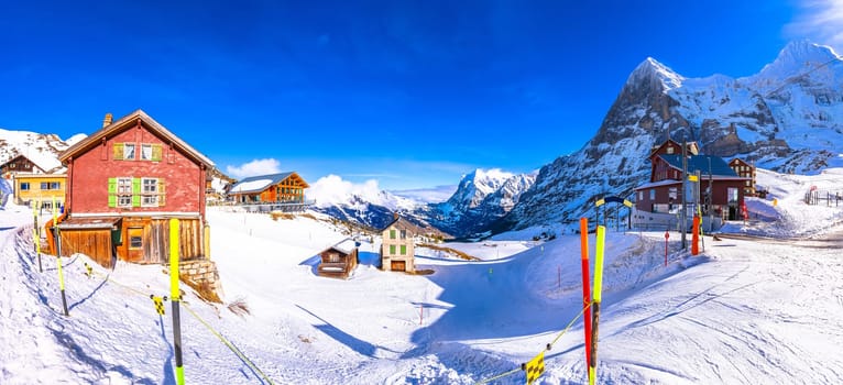 Kleine Scheidegg ski area and Eiger alpine peak panoramic view, Berner Oberland region of Switzerland
