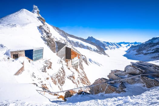 Jungfraujoch Alps peak railway station and Sphinx view, engineering marvel called top of Europe, Switzerland