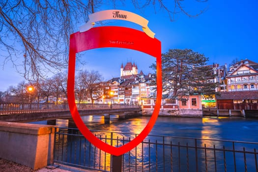 Town of Thun and Aare river winter waterfront view, Bern region of Switzerland