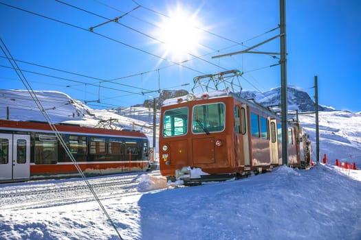 Gorngerat bahn railway and Zermatt ski area view, Valais region in Switzerland Alps