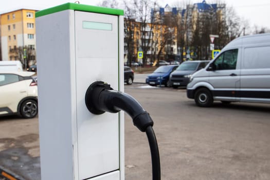 Electric Vehicle Charging Station at parking close up