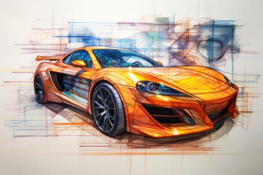 Colorful car sketch with dynamic lines on a white background. Creative process and automotive design concept for poster and educational material