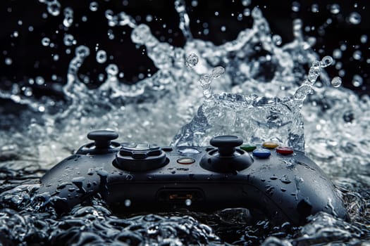 Black gamepad in splashes of water ai generated image