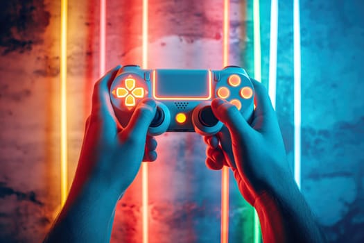White joystick in neon lights ai generated image