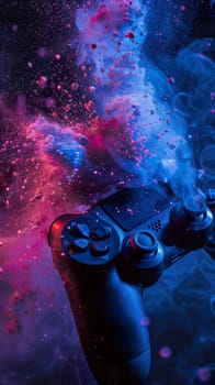 Black game controller with abstract particles explosion ai generated image